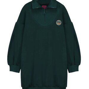 LETTER TO THE WORLD Dress Sweat Organic Cotton Zip Neck Collar Kiva Chrome green